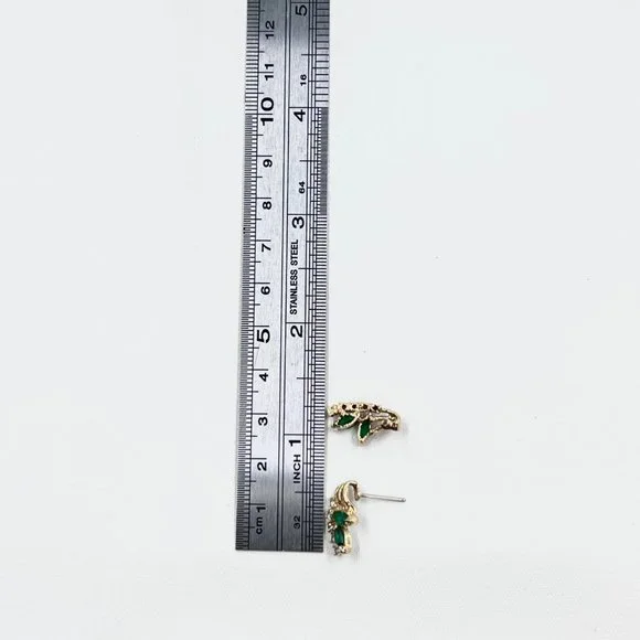 Green & Clear Rhinestone Gold Tone Post Earrings - Picture 4 of 7